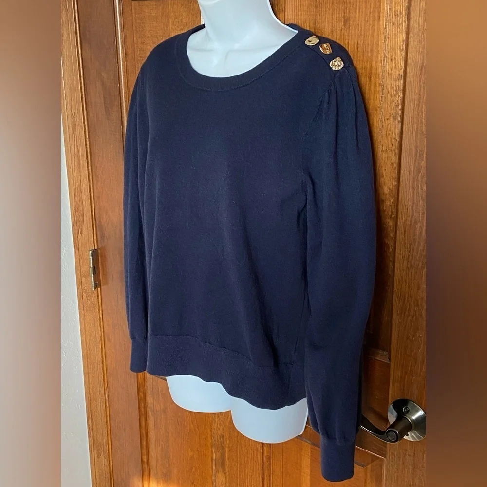Velvet Heart LA Navy Blue Sweater with Gold plated buttons balloon sleeves XL